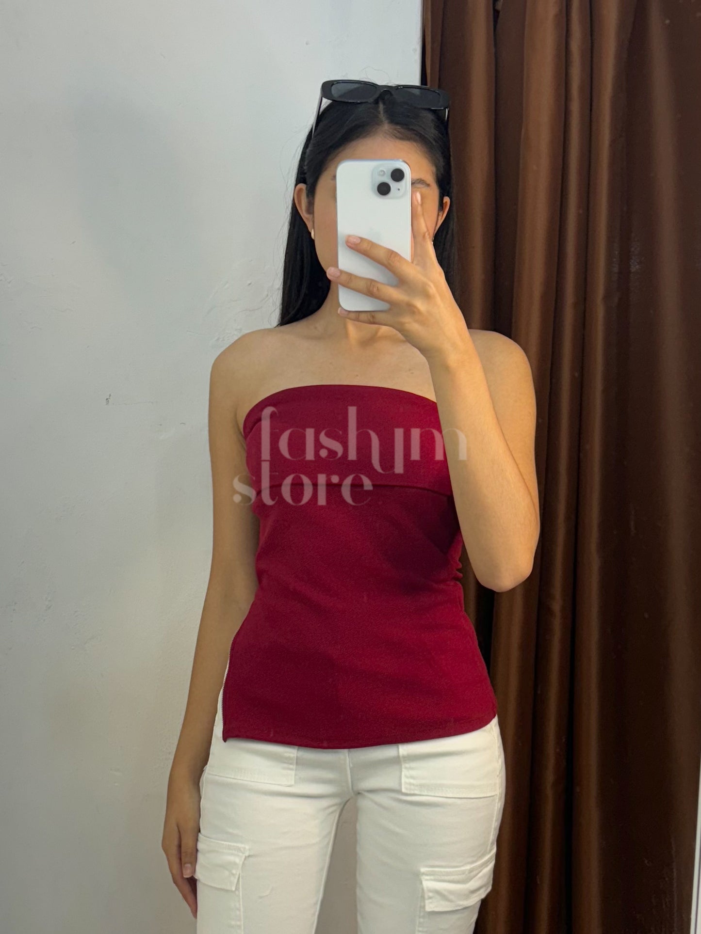 Top strapless con cierre