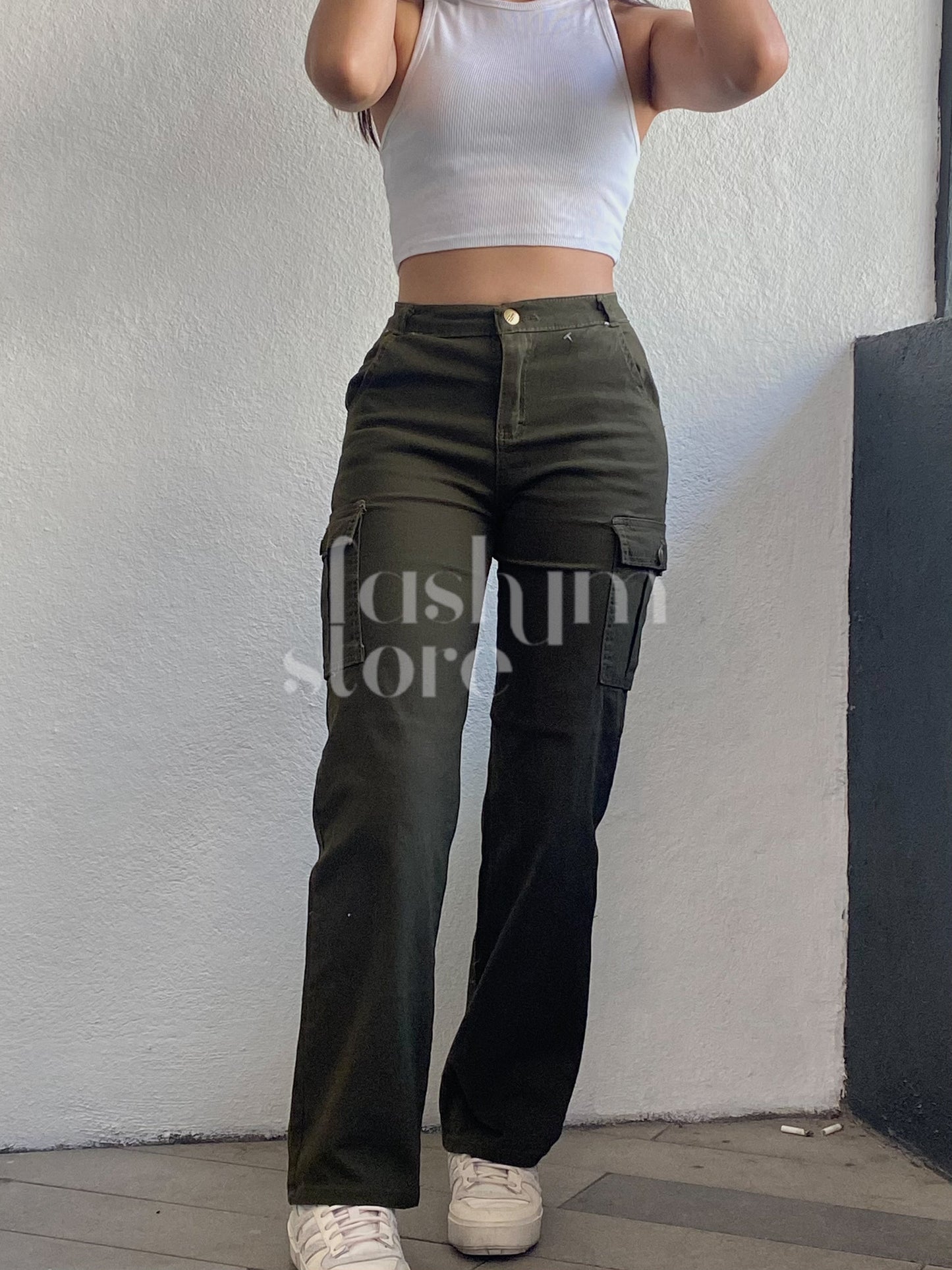 pantalon cargo gabardina
