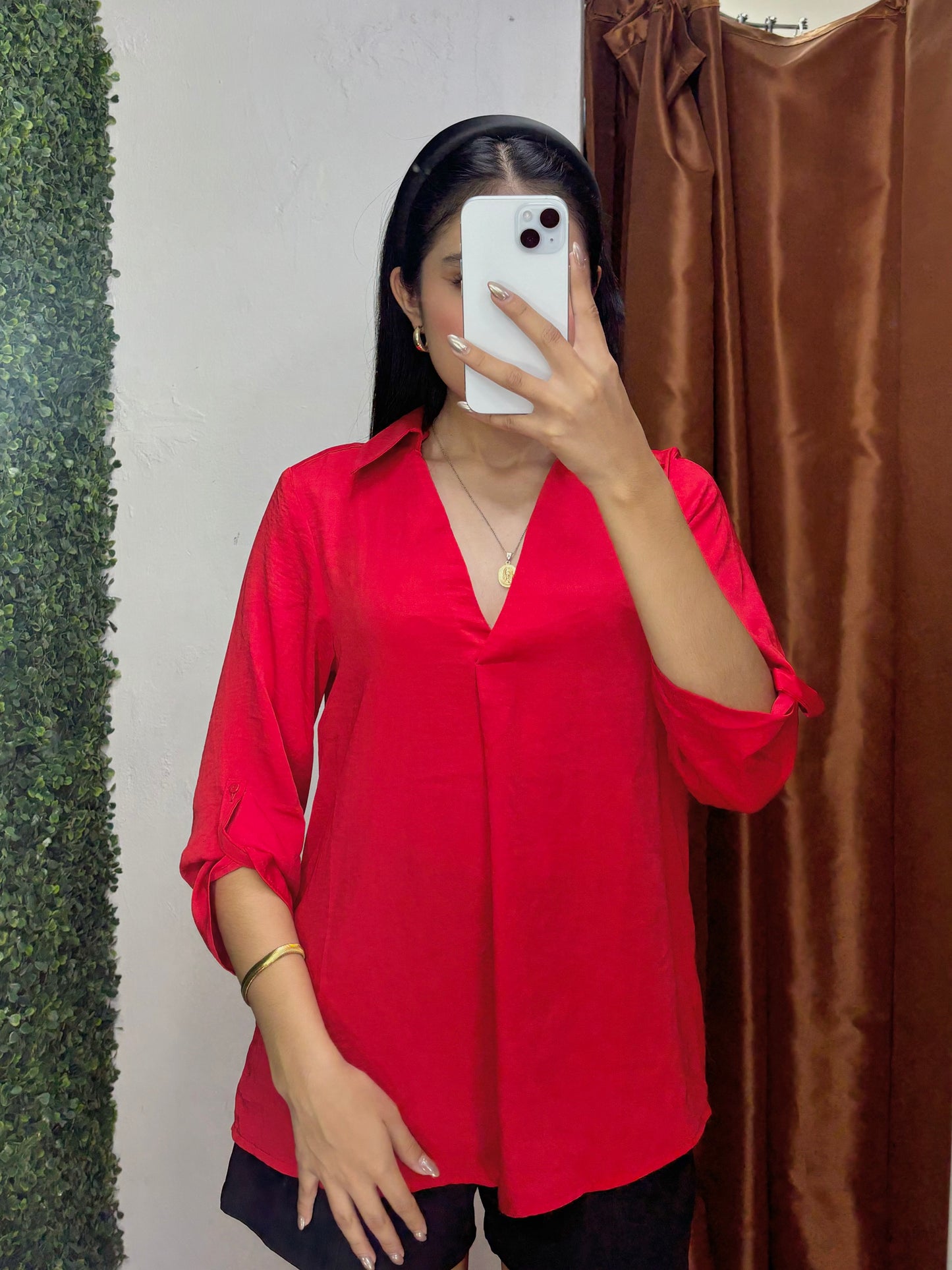 Blusa roja larga talla S