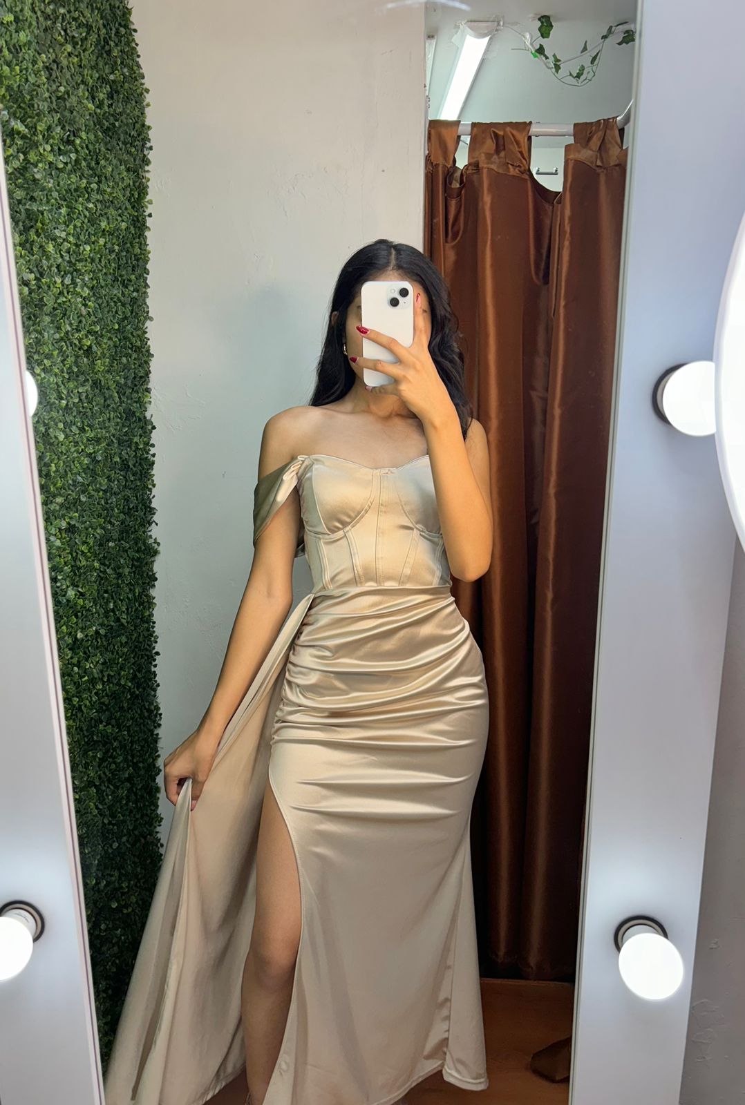 Vestido Largo Satin con Abertura en la Pierna S/M