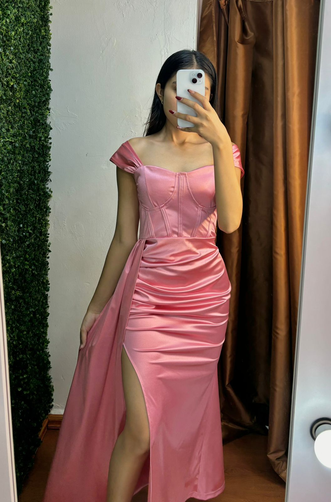 Vestido Largo Satin con Abertura en la Pierna S/M