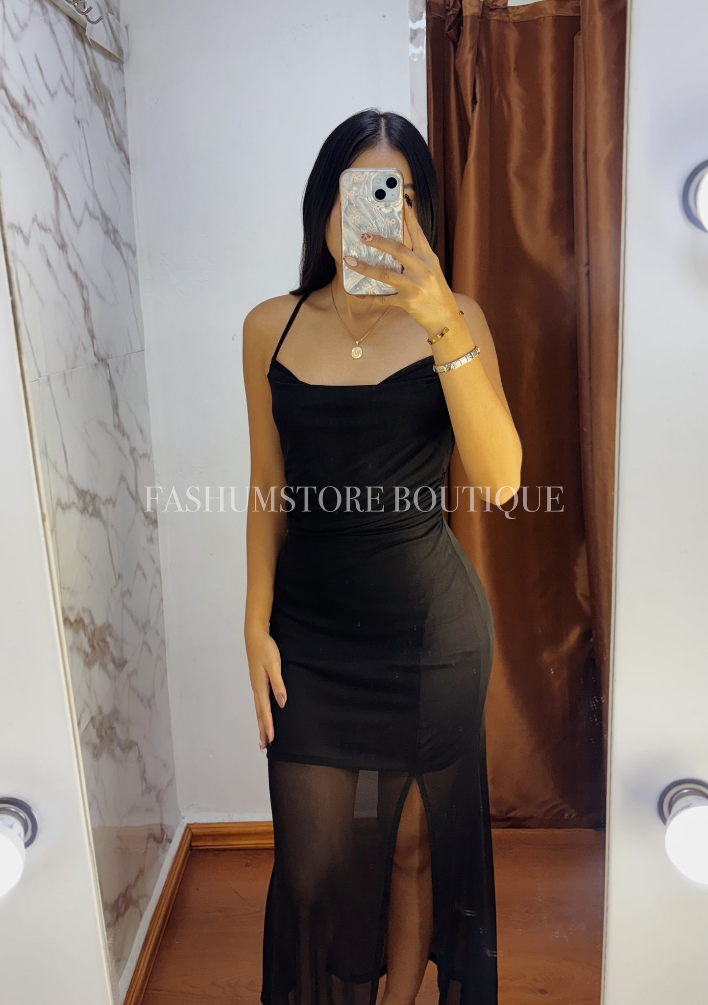 Vestido largo mesh liso