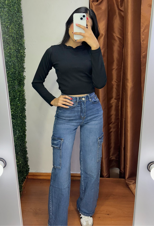 Pantalón Cargo mezclilla con bolsos