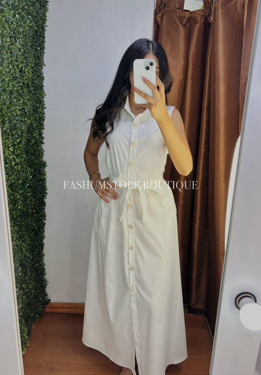 Vestido blanco largo con botones