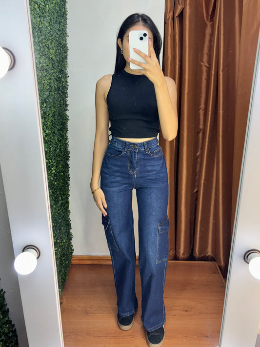 Pantalón cargo mezclilla azul