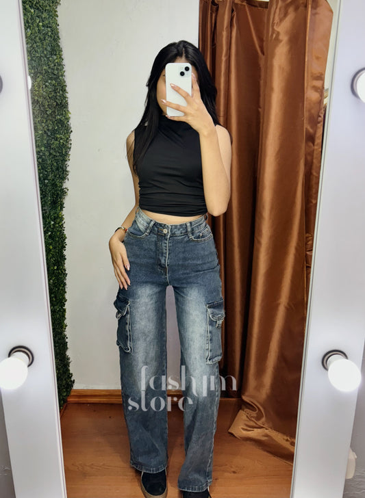 Pantalón cargo mezclilla