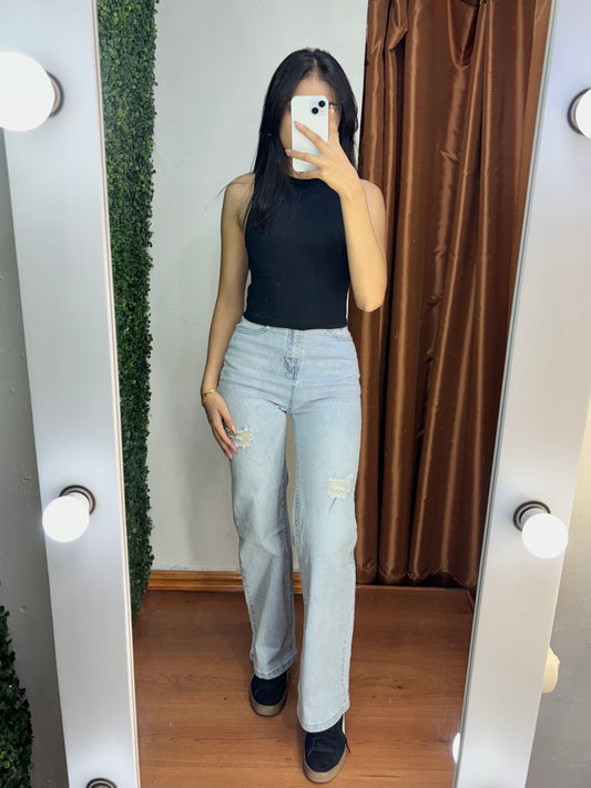 Pantalón Wide Leg Celeste