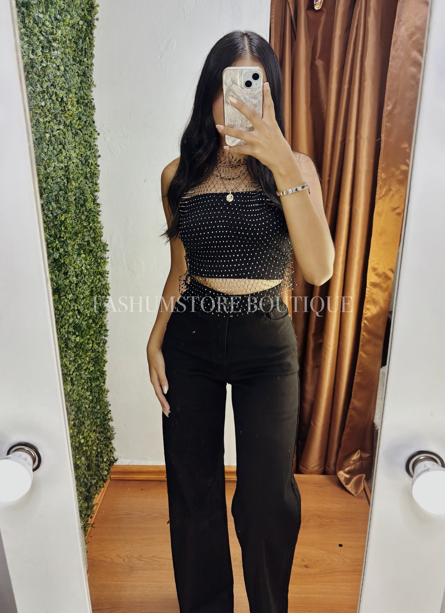 Blusa de malla con brillos