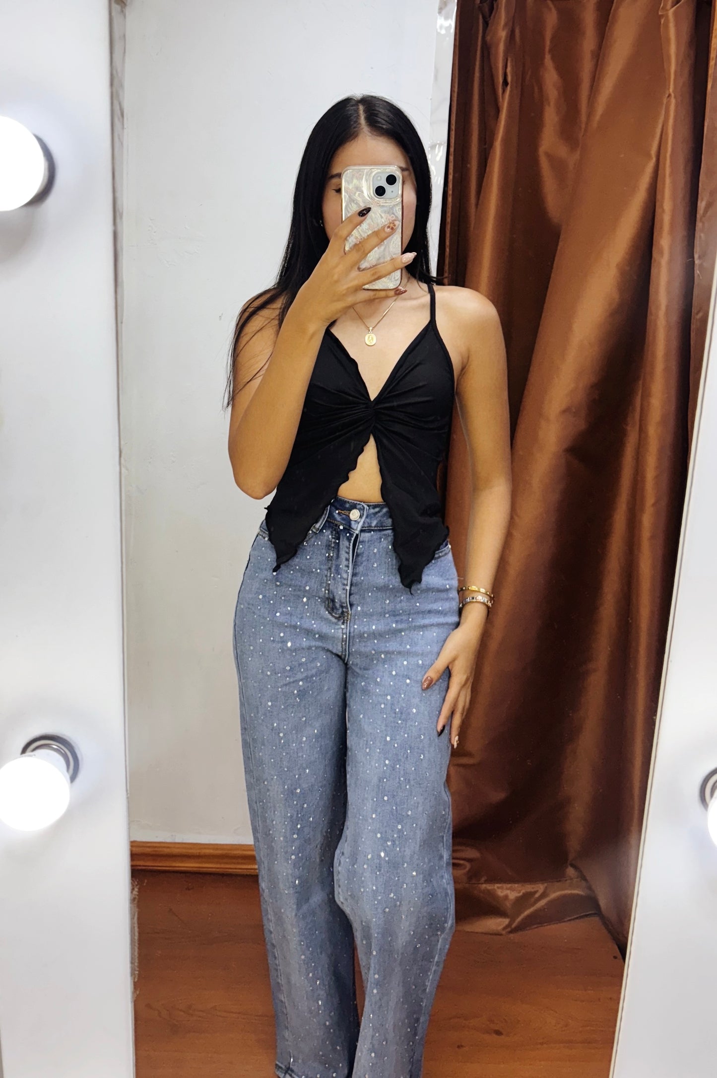 Pantalón brilloso wide leg