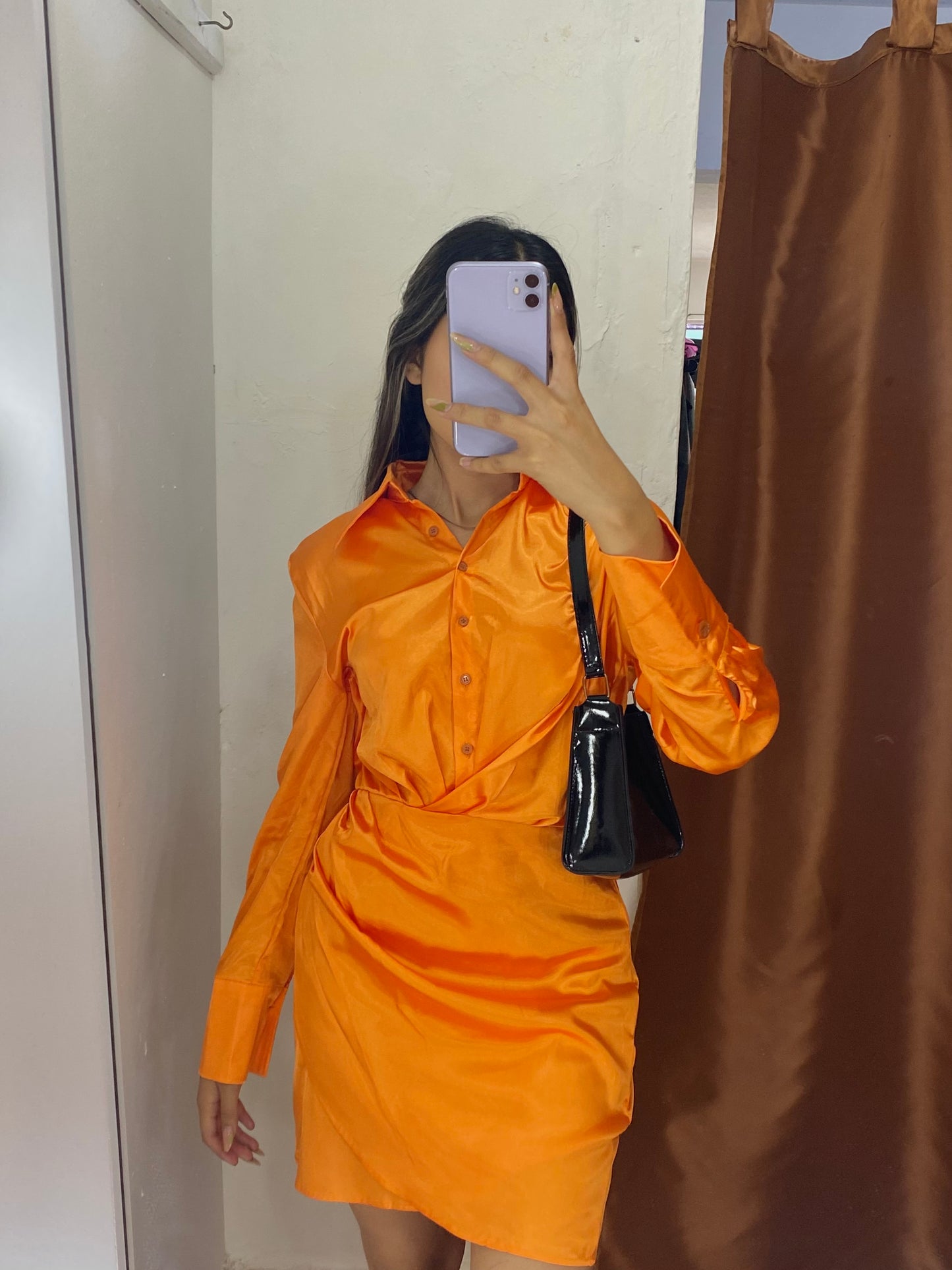 Vestido naranja manga larga